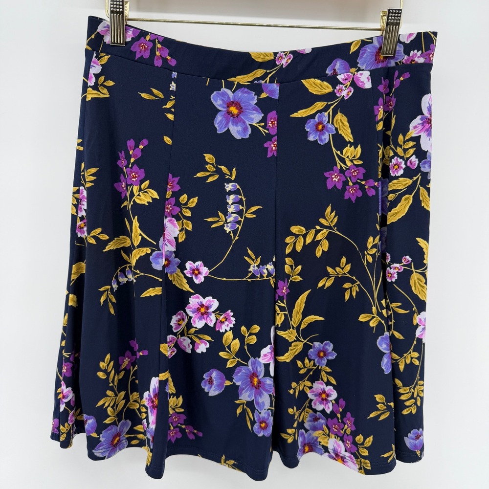 Susan Graver Liquid Knit Floral Skort Navy Purple Pink Yellow Size M skirt